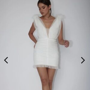 Selfie Leslie White Plunge Bodycon Mini Dress